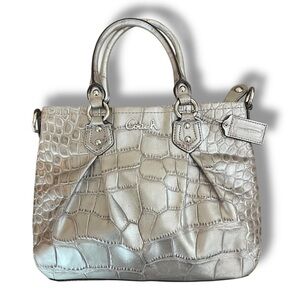 Coach Croc Embossed Ashley Hobo Bag Baguette Shoulder Bag Silver Y2K 90’s